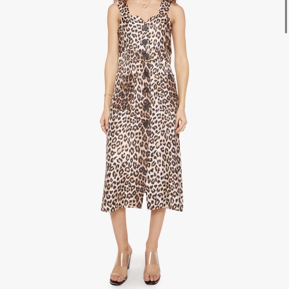 Leopard Print Button-Front Midi Dress - Tan/Brown